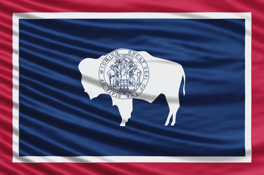 Image of the Wyoming state flag that is located on the divorce court buildings